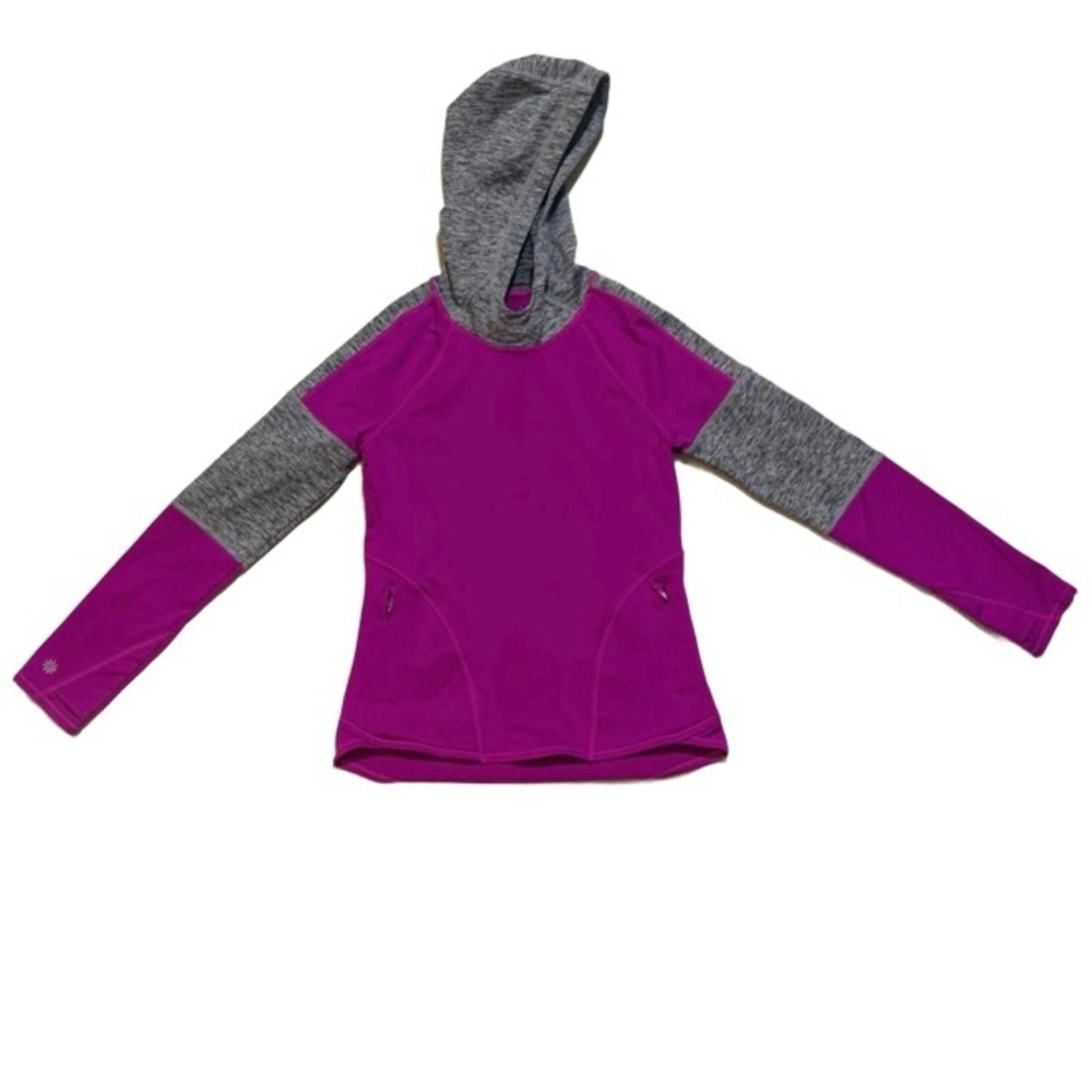 Athleta Girl Purple & Gray Colorblock Pullover Hoodie Lightweight Sweatshirt